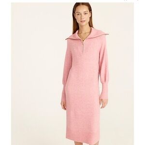 J Crew Size Pink Alpaca Blend Sweater Dress 1/4 Zip turtle neck Dress